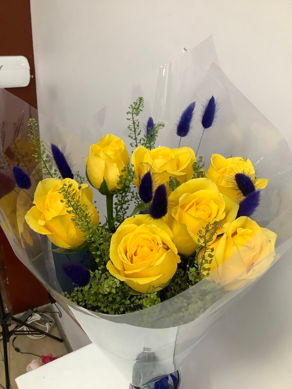 7 Yellow Roses with 11 Blue Accents - Image 6