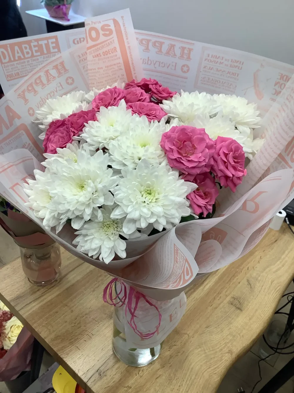 Chrysanthemum Bouquet: Pink and White - Image 3