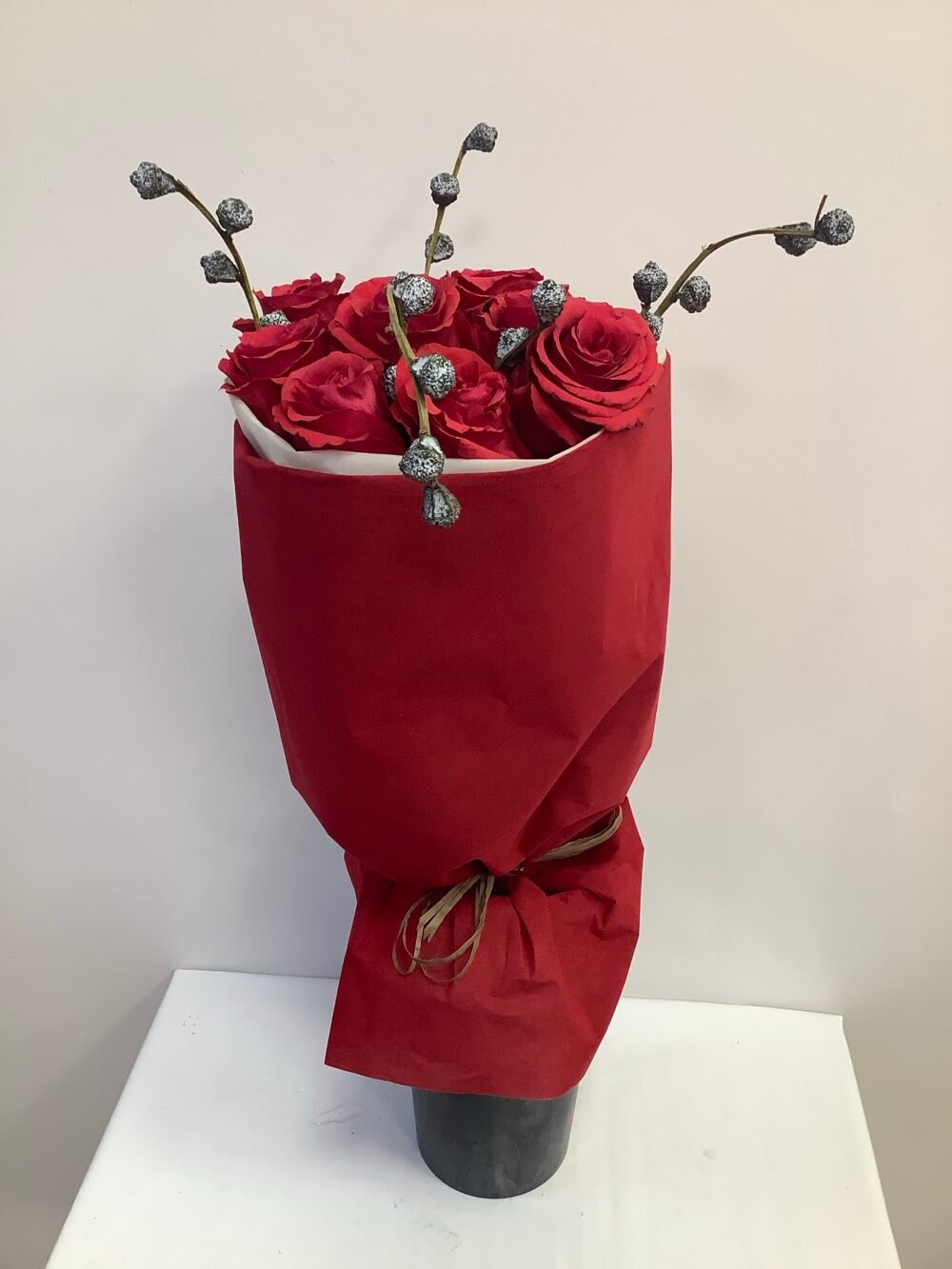 9 Red Roses in Luxurious Red Wrapping - Image 2