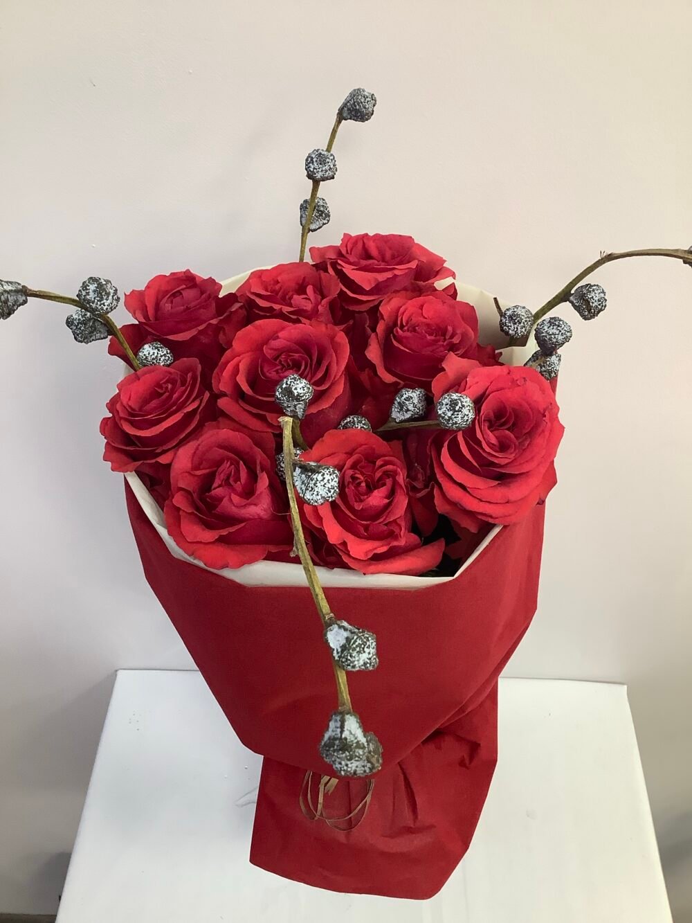 9 Red Roses in Luxurious Red Wrapping - Image 3